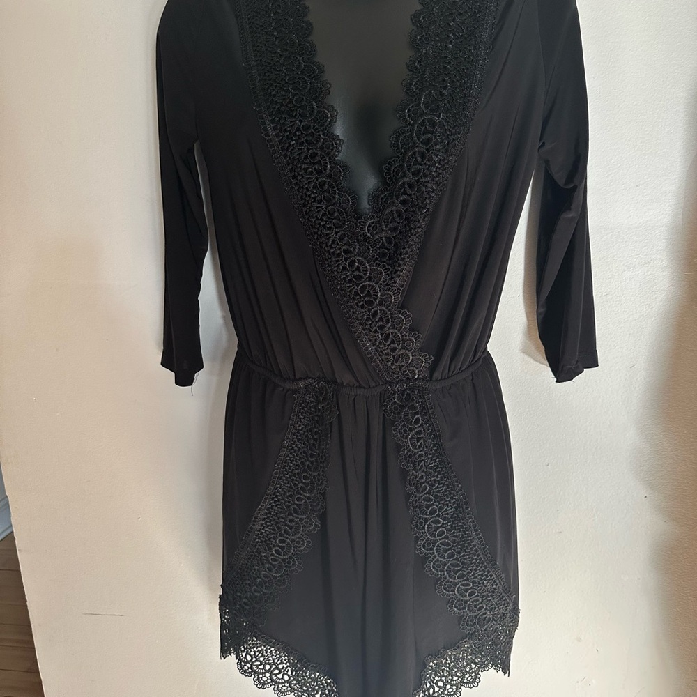 Black Lace Trim Romper